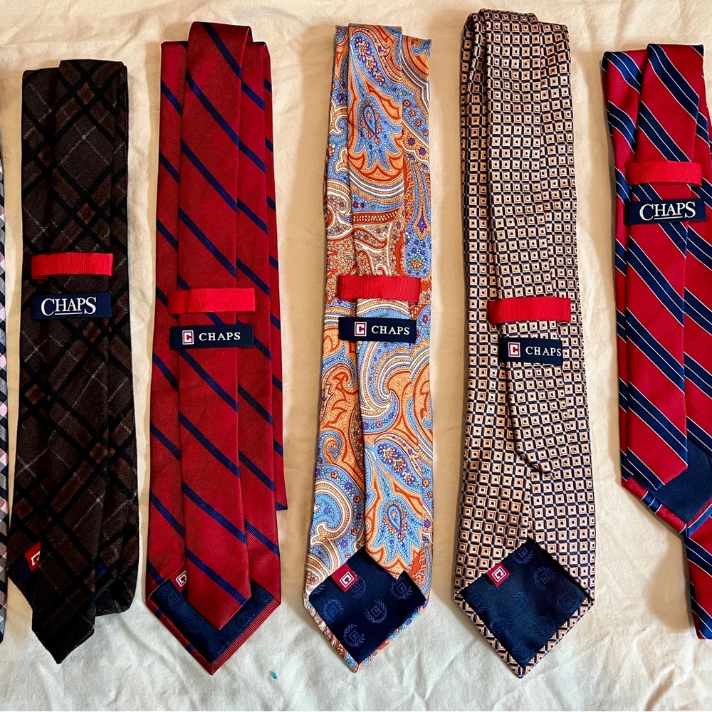 Chaps Men's Tie Collection - Red, Blue, and Brown Designs **Lot of 6**